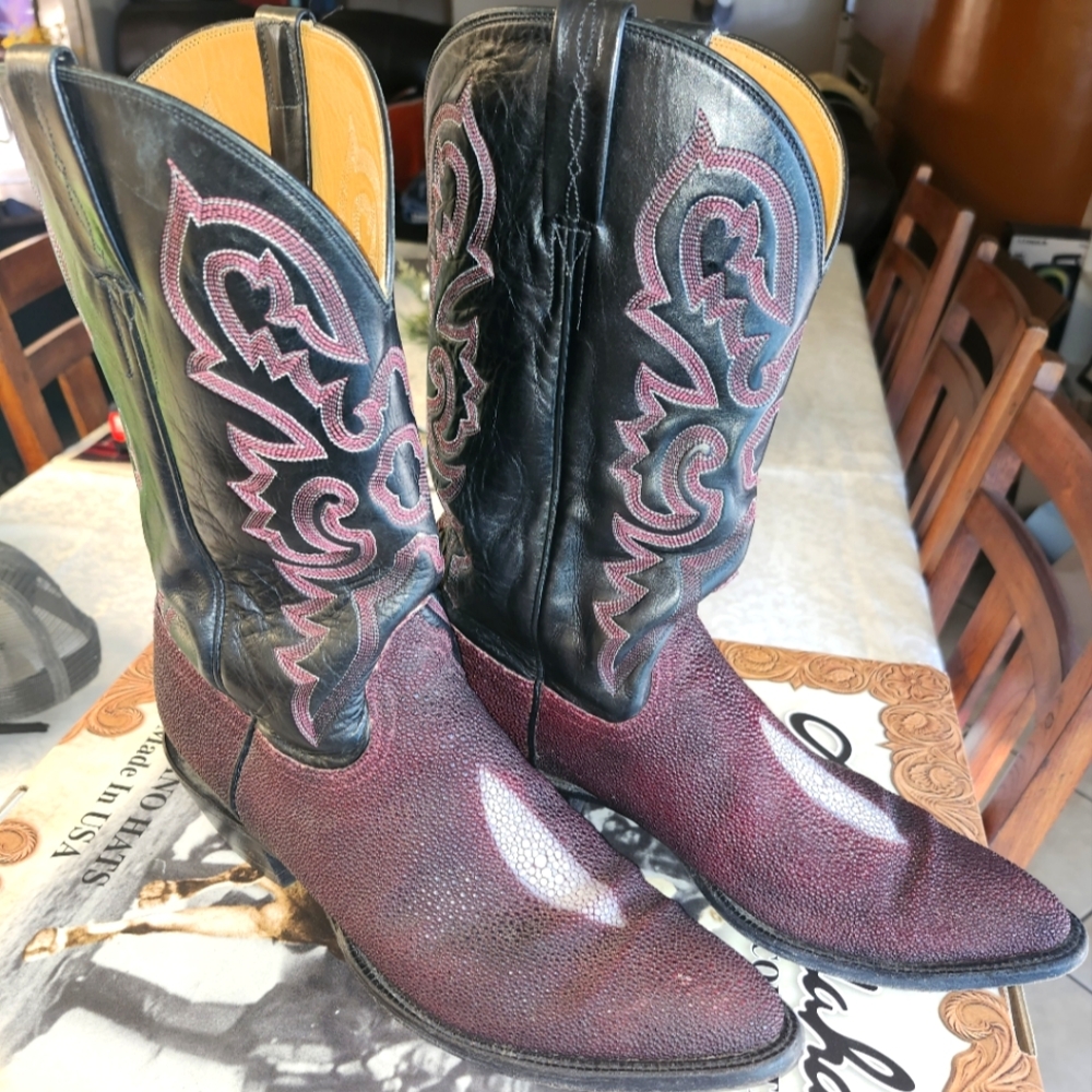 Lucchese Black and Burgundy Western Boots